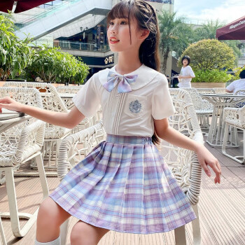 特價小女孩小朋友衣服女童jk夏裝校服小學生短袖套裝2021新款格子