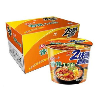 统一 方便面桶装12桶双面饼大桶红烧牛肉面香辣泡面整箱装两 香辣牛肉
