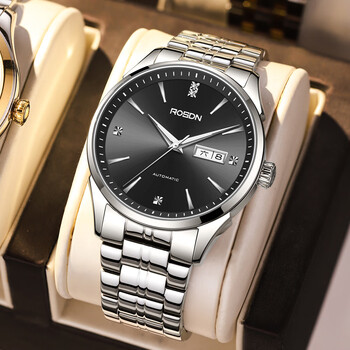 劳士顿(rosdn)手表男 匠心系列经典简约全自动机械男士手表双日历钢带