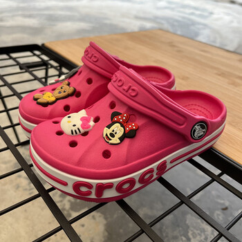 驰 商场同款洞洞鞋子款夏季男女鞋休闲鞋平底鞋拖鞋凉鞋 玫红色 c8鞋