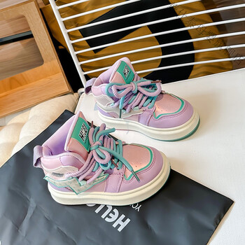 迪士尼男童鞋春秋季新款儿童运动板鞋男孩高帮防滑跑步鞋学生大童皮面