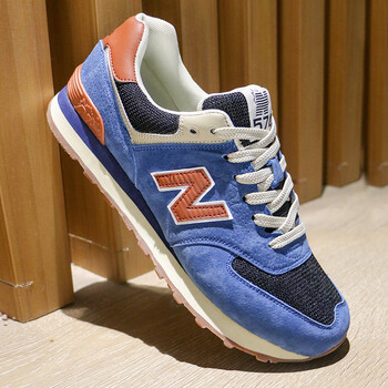 运动休闲鞋春夏季网布透气平底鞋复古574拼接女款情侣跑步鞋宝蓝色36