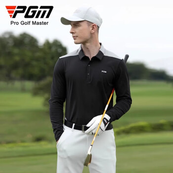 PGM 高尔夫服装 男士长袖T恤 秋冬比赛球服 男装polo衫 高弹面料 YF651-黑色上衣 XL