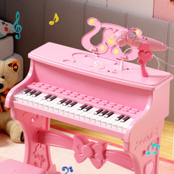 宠翰儿童钢琴玩具早教多功能电子琴36岁音乐话筒女孩周岁生日礼物粉色