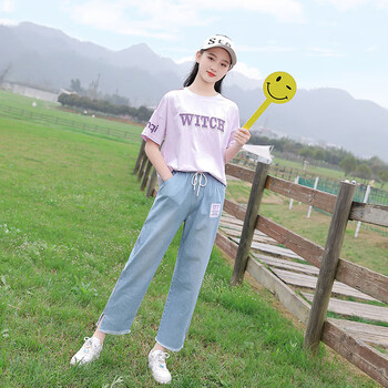 吻艺秀青少年女装夏款套装夏装中学生初中生短袖t恤大童少女孩高中生