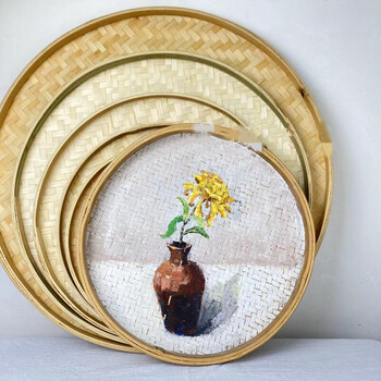 竹制品竹编簸箕竹筛子幼儿园画画农家圆竹匾家用竹编制品装饰z6 竹黄