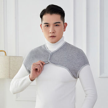 中老年护背棉护肩男士护肩膀坎肩睡觉加厚保暖防寒颈椎衣服护肩膀灰色