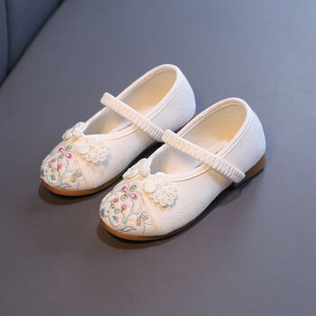 汉服女童鞋儿童手工布鞋民族风古风学生鞋舞蹈刺绣童鞋xza3027白色29