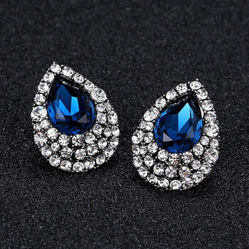 欧美气质大水钻耳环 满钻桃心气质韩版针耳钉耳饰品女 水晶蓝钻耳钉