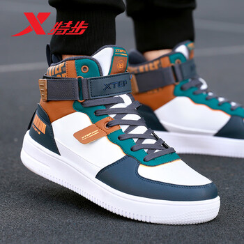 特步男鞋高帮板鞋冬季新款男士休闲鞋子空军一号aj春季运动鞋男款