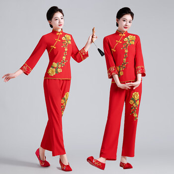 跳腰鼓服装广场舞服装秧歌服女套装2022新款跳广场舞服装中老年民族