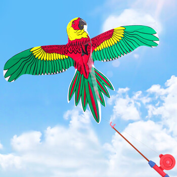 tatanice手持鱼竿风筝儿童户外玩具仿真动态鹦鹉风筝微风易飞潍坊风筝