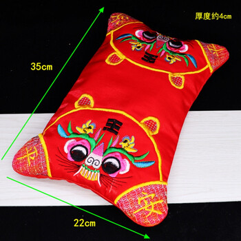 妙普乐老虎枕头刺绣 传统特色布老虎虎头枕头满月宝宝婴儿礼 -双虎头