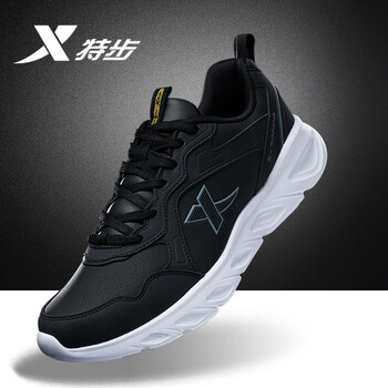 特步男鞋运动鞋男官方冬季跑步鞋子皮面防水休闲男士旗舰跑鞋 黑6529