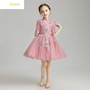 儿童礼服女演出服晚礼服公主裙蓬蓬纱小花童中式婚纱旗袍儿童古筝演出