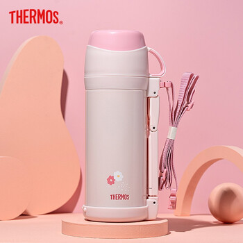 膳魔师THERMOS 大容量保温杯304不锈钢水杯户外车载便携水杯子 真空保温壶 粉色1L 保温保冷 