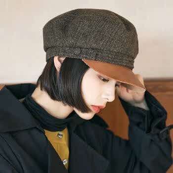 poli)秋冬新款海军帽女日系复古文艺百搭鸭舌帽女士时尚羊毛冬季帽子