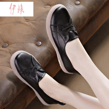 伊焕 小皮鞋女春秋四季单鞋复古真软皮女鞋平底舒适套脚懒人鞋牛筋软