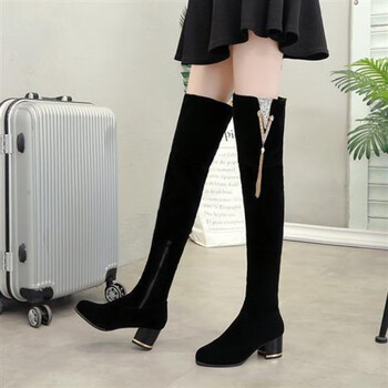 拍下优先发货瘦跟长靴高跟鞋低跟长筒靴防滑靴马丁磨砂过膝粗跟女黑色