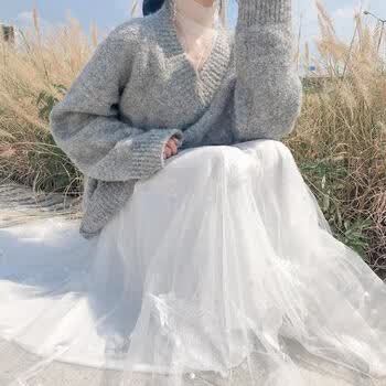 fobn绣花珍珠网纱半身裙春夏季女a字仙女裙显瘦百褶裙纱裙 298 白色 s