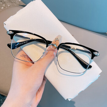 目视达克罗心近视眼镜男防蓝光辐射眼镜框女大脸显瘦时尚眉线眼睛架配