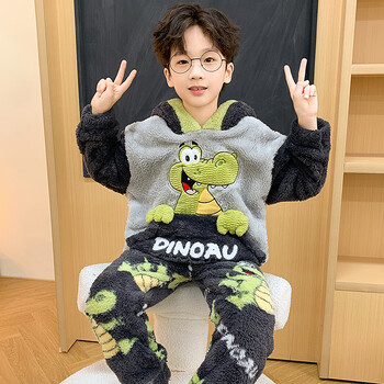 中大童加厚男孩珊瑚绒家居服套装mh22556恐龙大童l码160165cm105120斤