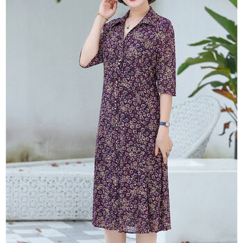 中老年连衣裙夏碎花新款中长款春秋季裙子妈妈夏天装连衣裙一号色xl