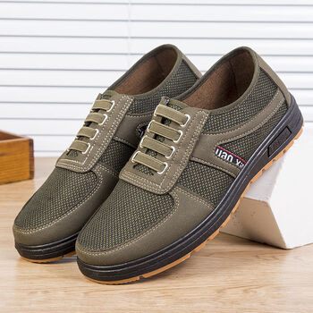 2021牛筋底布鞋男春秋休闲工作鞋透气爸爸鞋健步老人鞋xy纯绿色四根筋