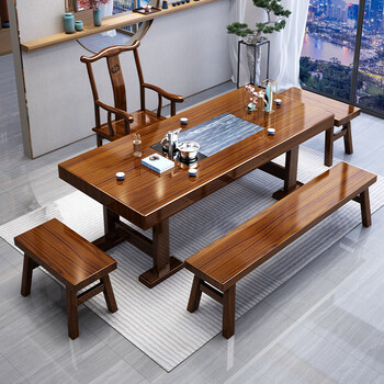 缘言梓大板原木茶几 实木大板茶桌椅组合功夫茶台办公室新中式原木