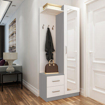 鞋柜衣帽柜组合门厅柜挂衣架一体带穿衣镜子进门多功能客厅玄关柜