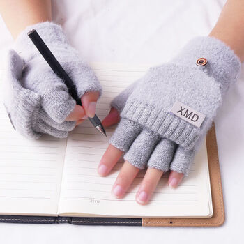 墨姿岚手套男童冬天学生保暖半指翻盖写字中大童韩版女孩少年防寒五指