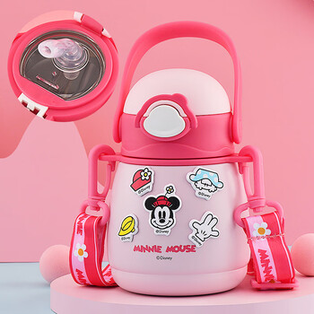 迪士尼316保温杯女孩儿童小学生大容量水壶吸管水杯网红大肚杯子 粉色