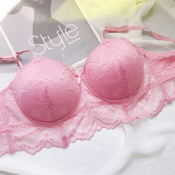 内衣斤性感蕾丝夏季半杯侧收副乳调整型薄聚拢文胸套装粉色单件文胸