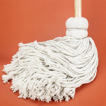 妙家帝  棉线拖把白色传统老式墩布拖布 工厂吸水圆头木杆拖把1个 hk