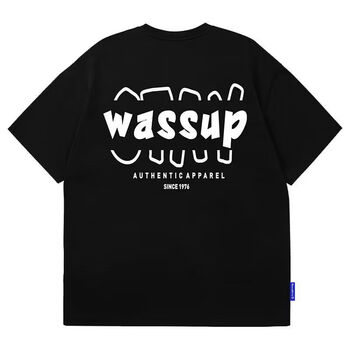 wassup美式设计感短袖t恤男女夏季国潮牌重磅宽松情侣纯棉上衣黑色重