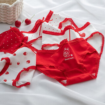 aderocean兔年本命年红色女士内裤女生档少女红内裤5条装五色各一件m