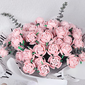 礼盒拼装女孩玩具新年礼物节日女朋友 52朵粉玫瑰十包装纸十丝带十