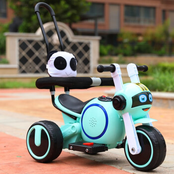 洛欧辰儿童电动摩托车三轮车充电1-2-3-4-5岁男女孩小孩宝宝玩具车可坐人儿童带灯光音乐电动车 绿色（推把+护栏+离合电机）