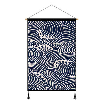 浮世绘布艺挂画背景墙餐厅书房挂布电表箱遮挡布挂毯线条海浪宽45高
