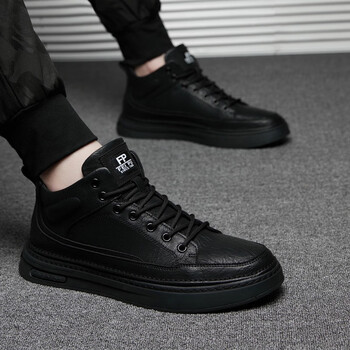 奥尔彼潮牌高帮板鞋男秋冬季潮流休闲内增高百搭鞋子潮鞋英伦男鞋黑色