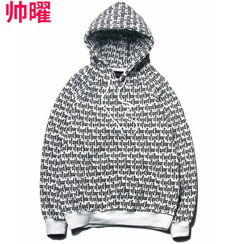 帅曜fog字母满印弹幕连帽卫衣新潮高街套头卫衣满印字母男女 图片色 m