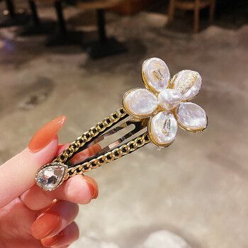 ins风复古气质珍珠花朵发夹发绳网红2021年韩国少女边夹头饰花朵边夹