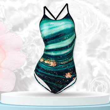 专业竞速游泳衣女 泳衣女连体三角专业竞速训练大理石晶岩游泳馆专用