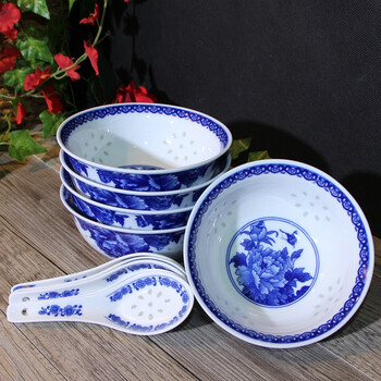饭碗景德镇青花瓷餐具陶瓷玲珑碗瓷碗5英寸饭碗套装家用碗盘复古小碗