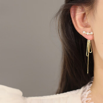 oeing流苏珍珠耳环长款女小众设计感轻奢感气质耳饰耳线耳钉耳坠流苏