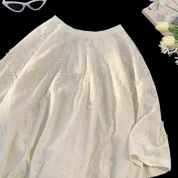 ur破洞短袖t恤男生夏季潮牌痞帅圆领潮流内搭感重磅打底衫衣服 白色 m