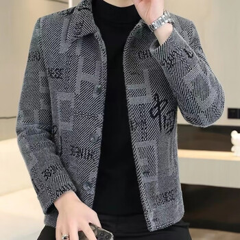 男士冬季外套呢子夹克秋冬保暖衣服男装短款毛呢大衣浅灰色春款6xl