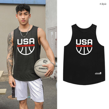 篮球t恤男夏季体育生投篮训练服速干跑步运动短袖美式usa黑色球衣背心