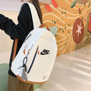 耐克双肩包男女校园初高中大学生书包运动大容量休闲电脑背包白桔大号