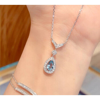 婚礼首饰时尚美约瑟芬水滴v海蓝宝石项链银白金钻石坠饰礼物 约瑟芬